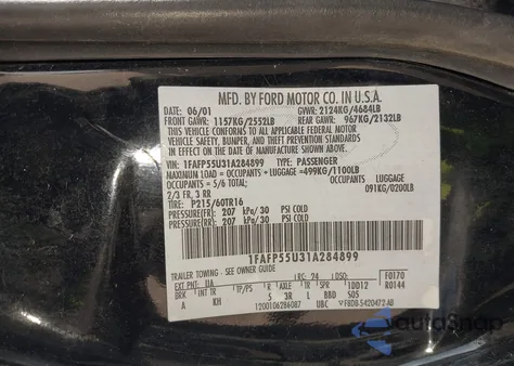 2001 Ford Taurus Ses из США, поврежденный, VIN 1FAFP55U31A284899